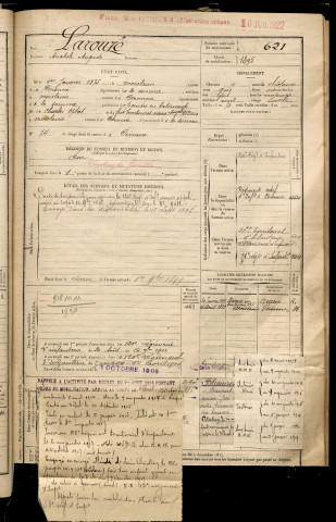 Larouzé, Anatole Auguste, né le 01 janvier 1875 à Moislains (Somme), classe 1895, matricule n° 621, Bureau de recrutement de Péronne