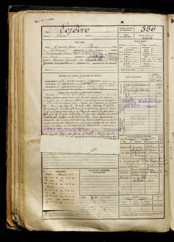 Lefèvre, Léonce, né le 04 août 1900 à Paris 18e Arrondissement (Paris), classe 1920, matricule n° 586, Bureau de recrutement d'Amiens