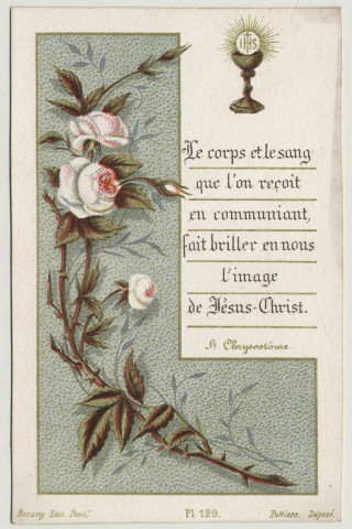Le corps et le sang en communiant fait briller en nous l'image de Jésus-Christ. Image de communion. Calice et hostie