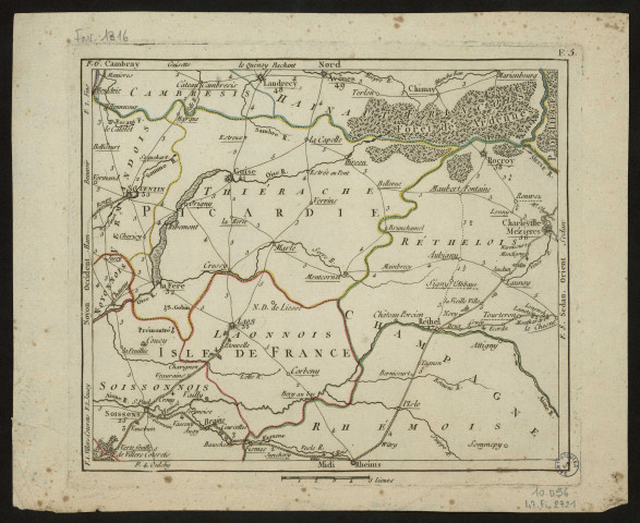 Carte de la Picardie, Isle de France, Thiérache, Cambresis, Hainaut Frinçois, Réthelois