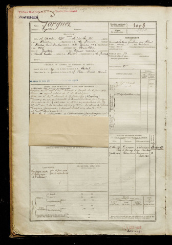 Gorguet, Cyrille, né le 16 octobre 1896 à Villers-Faucon (Somme), classe 1916, matricule n° 1008, Bureau de recrutement de Péronne