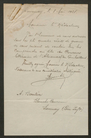 Témoignage de Boutin, Alphonse et correspondance avec Jacques Péricard