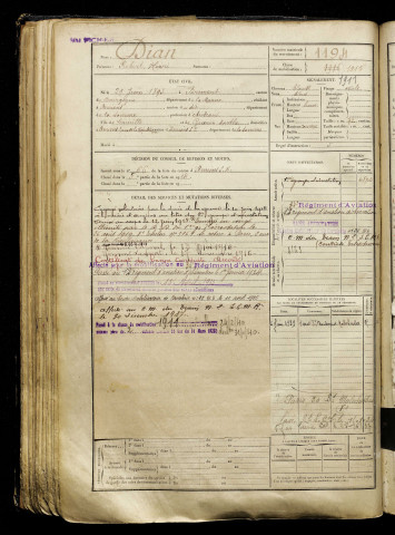 Dian, Robert Henri, né le 29 juin 1895 à Brimont (Marne), classe 1915, matricule n° 1194, Bureau de recrutement d'Amiens