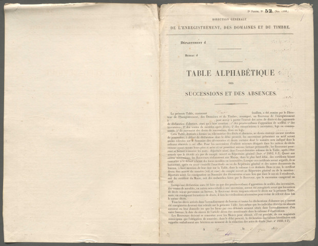 Table des successions et absences du bureau d'Ault