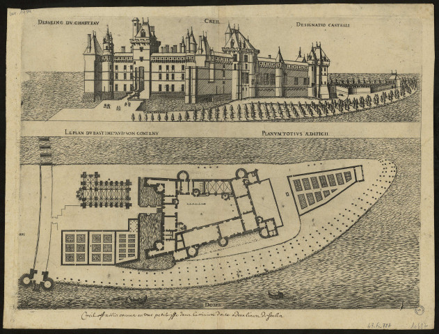 Creil : vue du château et plan