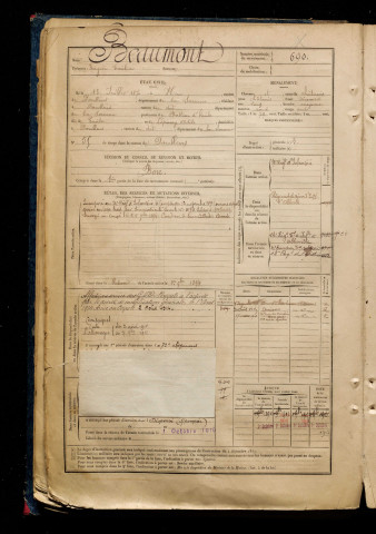 Beaumont, Eugène Emilien, né le 13 juillet 1870 à Hem-Hardinval (Somme), classe 1890, matricule n° 690, Bureau de recrutement d'Abbeville