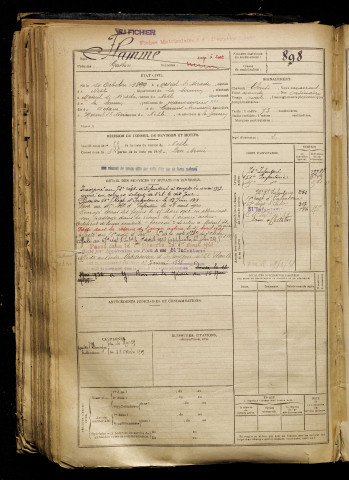 Flamme, Gaston, né le 14 octobre 1899 à Mesnil-Saint-Nicaise (Somme), classe 1919, matricule n° 898, Bureau de recrutement de Péronne