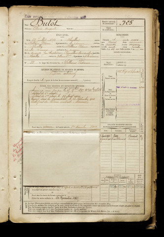 Bulot, Clovis Auguste, né le 26 juillet 1876 à Revelles (Somme), classe 1896, matricule n° 725, Bureau de recrutement d'Amiens