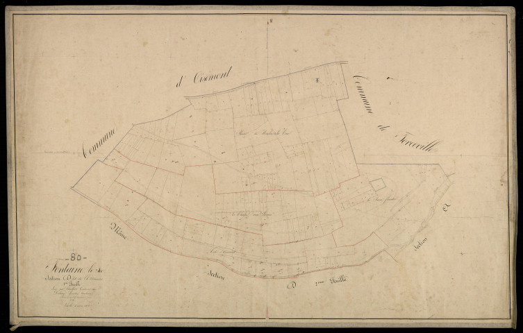 Plan du cadastre napoléonien - Fontaine-le-Sec (Fontaine le Sec) : Chemin d'Oisement (Le), D1