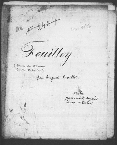 Chapitre de Fouilloy. – Historique : copie partielle du cartulaire, notes historiques par Auguste Baillet