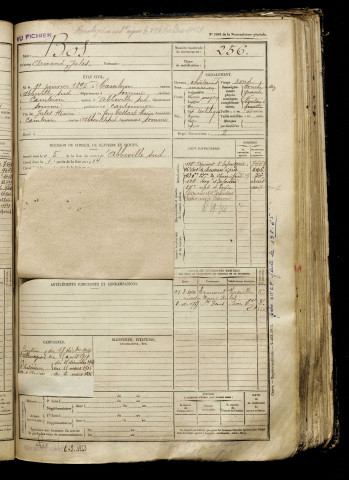 Bos, Armand Jules, né le 11 janvier 1895 à Cambron (Somme), classe 1915, matricule n° 256, Bureau de recrutement d'Abbeville