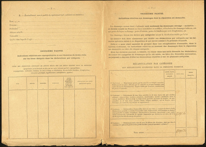 Bray-sur-Somme. Demande d'indemnisation des dommages de guerre : dossier Tourbier-Dartois Eugène