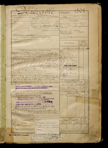 Dézérable, Maurice Eugène Marie, né le 29 août 1897 à Saint-Valery-sur-Somme (Somme), classe 1917, matricule n° 1501, Bureau de recrutement d'Abbeville