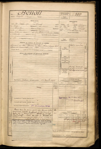 Benoit, Théophile François, né le 24 octobre 1870 à Chipilly (Somme), classe 1890, matricule n° 589, Bureau de recrutement de Péronne