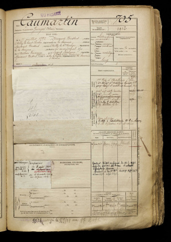 Caumartin, Léonce Georges Octave, né le 11 juillet 1892 à Yaucourt-Bussus (Somme), classe 1912, matricule n° 705, Bureau de recrutement d'Abbeville