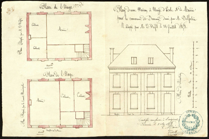Projet d'école des filles avec logement de l'institutrice (29 août 1863) et projet d'une maison à usage d'école et de mairie (5 décembre 1858)
