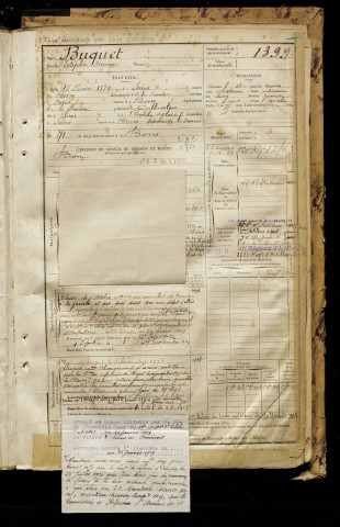 Buquet, Estéphe Siméon, né le 18 février 1879 à Sains-en-Amiénois (Somme), classe 1899, matricule n° 1399, Bureau de recrutement d'Amiens