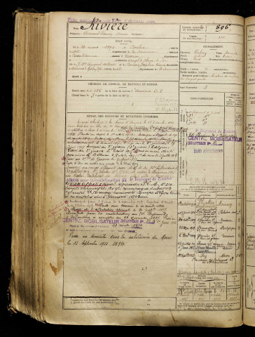 Rivière, Fernand Firmin Omer, né le 24 mars 1894 à Corbie (Somme), classe 1914, matricule n° 896, Bureau de recrutement d'Amiens