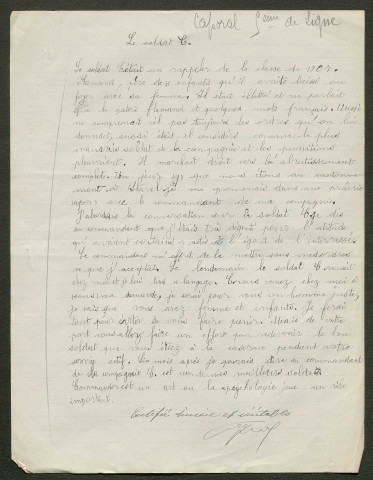 Témoignage de Degraux, Désiré (Caporal - Président de la FNI) et correspondance avec Jacques Péricard