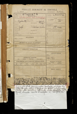 Starosta, Alexandre, né le 07 janvier 1897 à Osieck (Pologne), classe 1917, matricule n° 1494, Bureau de recrutement d'Amiens