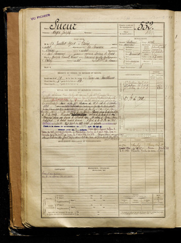 Sueur, Roger Joseph, né le 15 juillet 1901 à Crécy-en-Ponthieu (Somme), classe 1921, matricule n° 532, Bureau de recrutement d'Abbeville