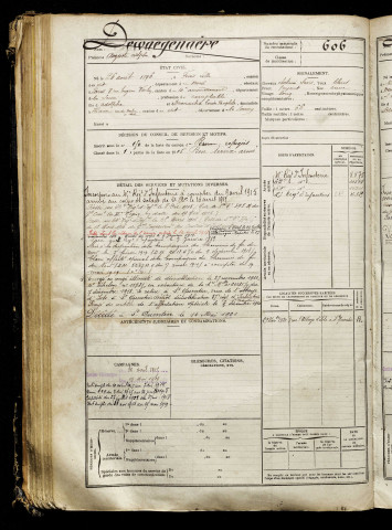 Dewaegenaère, Auguste Adolphe, né le 26 août 1896 à Villeneuve-d'Ascq (Nord), classe 1916, matricule n° 606, Bureau de recrutement de Péronne