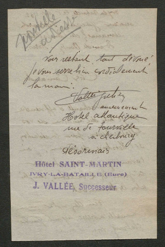 Témoignage de Vallée, Julien et correspondance avec Jacques Péricard