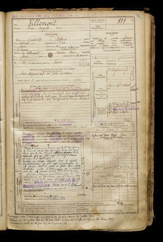 Villemont, Henri Auguste, né le 09 août 1881 à Paillart (Oise), classe 1901, matricule n° 817, Bureau de recrutement d'Amiens
