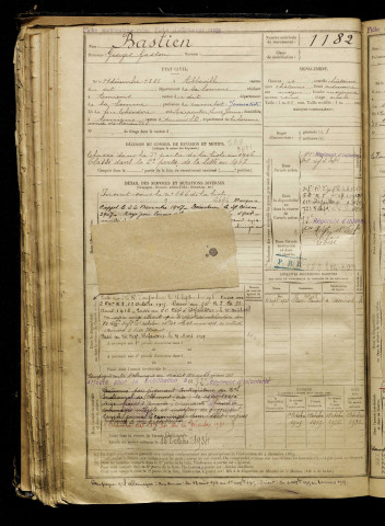Bastien, Georges Gaston, né le 21 décembre 1885 à Abbeville (Somme), classe 1905, matricule n° 1182, Bureau de recrutement d'Amiens