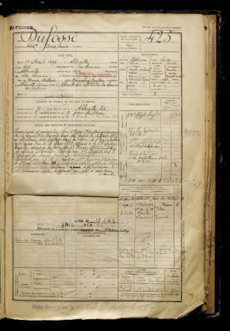 Dufossé, André Denis Louis, né le 13 avril 1899 à Abbeville (Somme), classe 1919, matricule n° 425, Bureau de recrutement d'Abbeville