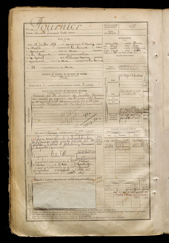 Fournier, Camille François Victor, né le 18 juillet 1873 à Nampont (Somme), classe 1893, matricule n° 458, Bureau de recrutement d'Abbeville
