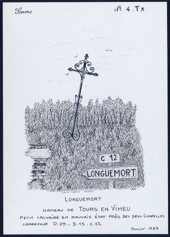 Longuemort (hameau de Tours-en-Vimeu) : petit calvaire en mauvais état - (Reproduction interdite sans autorisation - © Claude Piette)