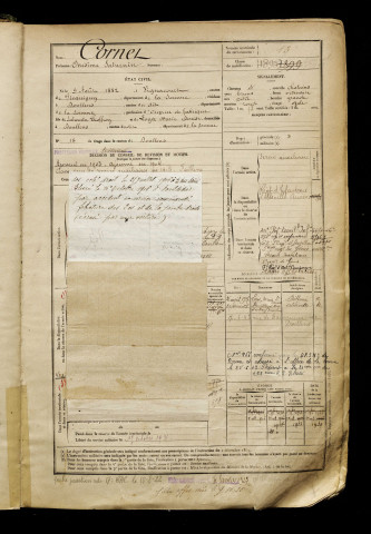Cornet, Onésime Saturnin, né le 09 août 1882 à Vignacourt (Somme), classe 1902, matricule n° 13, Bureau de recrutement d'Abbeville