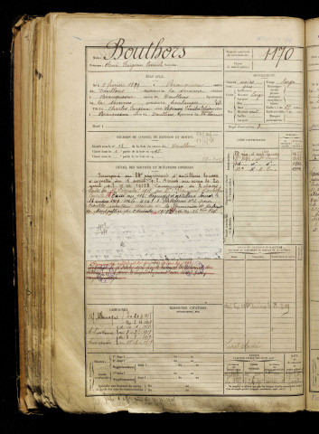 Bouthors, René Eugène Emile, né le 06 février 1899 à Beauquesne (Somme), classe 1919, matricule n° 1170, Bureau de recrutement d'Abbeville