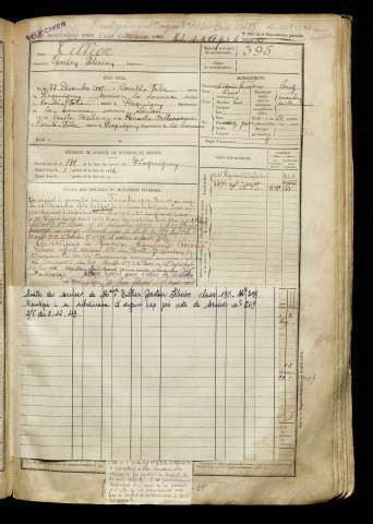 Tillier, Gaston Félicien, né le 23 décembre 1895 à Condé-Folie (Somme), classe 1915, matricule n° 395, Bureau de recrutement d'Amiens