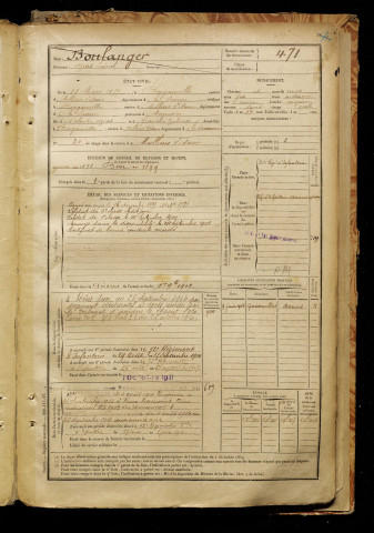 Boulanger, Ozias Léonel, né le 18 mars 1877 à Bougainville (Somme), classe 1897, matricule n° 471, Bureau de recrutement d'Amiens