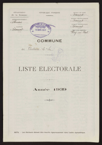 Liste électorale : Fontaine-le-Sec