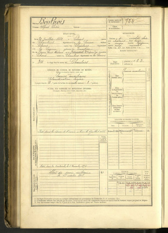 Boulnois, Alfred Elisée, né le 21 juillet 1862 à Lihons (Somme, France), classe 1882, matricule n° 724, Bureau de recrutement de Péronne