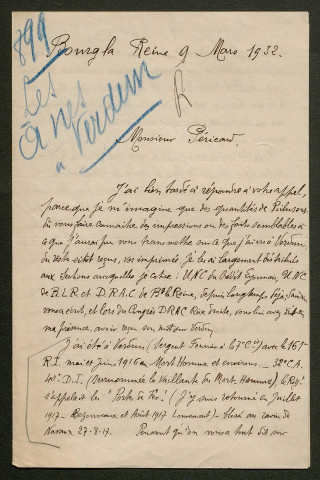 Témoignage de Mangeard, Louis (Sergent fourrier) et correspondance avec Jacques Péricard
