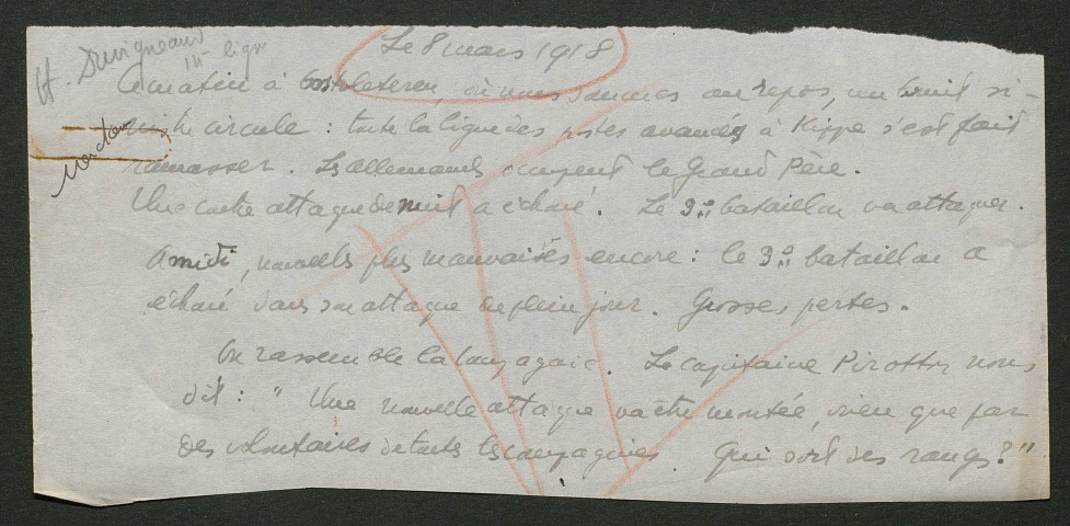 Témoignage de Duvigneaud, H. (Caporal) et correspondance avec Jacques Péricard