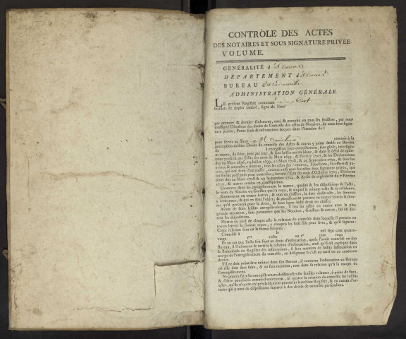 Contrôle des actes du bureau d'Andainville pour la période du 28 mai 1697 au 10 août 1723