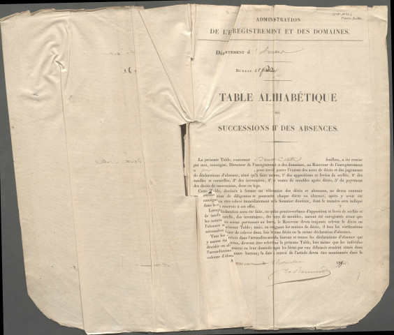 Table des successions et absences du bureau de Poix-de-Picardie