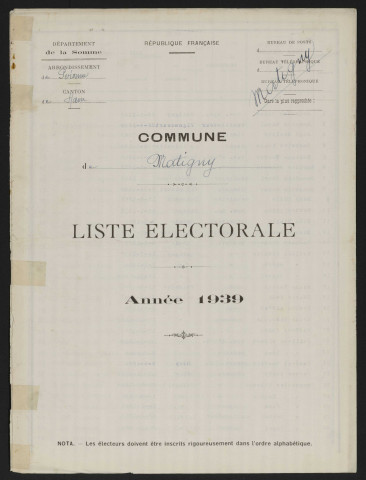 Liste électorale : Matigny
