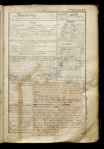 Boutemy, Edmond Joseph Bernard, né le 11 juin 1899 à Amiens (Somme), classe 1919, matricule n° 693, Bureau de recrutement d'Amiens