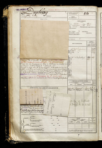 Duplessy, Julien Emilien, né le 30 novembre 1896 à Beaumont-Hamel (Somme), classe 1916, matricule n° 514, Bureau de recrutement de Péronne