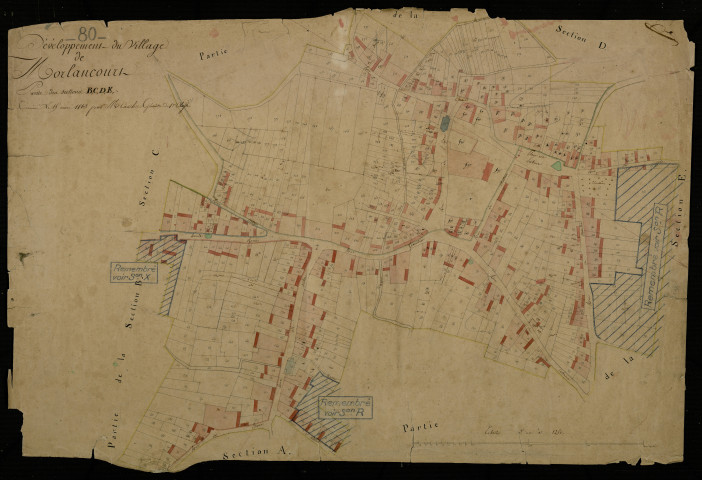 Plan du cadastre napoléonien - Morlancourt : Village (Le), développement d'une partie des sections B, C, D et E