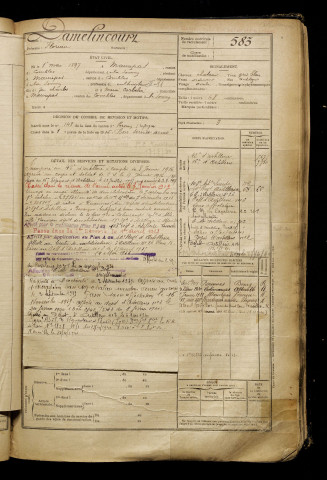 Damelincourt, Florian, né le 01 mai 1897 à Maurepas (Somme), classe 1917, matricule n° 583, Bureau de recrutement de Péronne