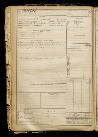 Dodré, Jean Edmond, né le 18 août 1900 à Roisel (Somme), classe 1918, matricule n° 253, Bureau de recrutement de Péronne