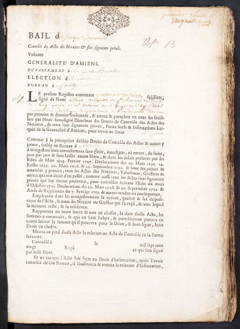 Contrôle des actes du bureau de Conty pour la période du 5 août 1728 au 2 août 1729