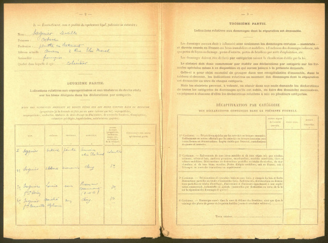 Cléry-sur-Somme. Demande d'indemnisation des dommages de guerre : dossier Sagnier-Dovillez